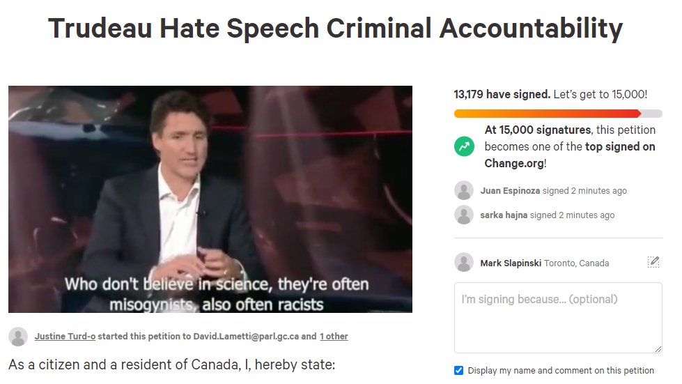 13,000 people sign petition demanding Trudeau be charged with inciting hatred